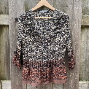 Ruffle front button down blouse